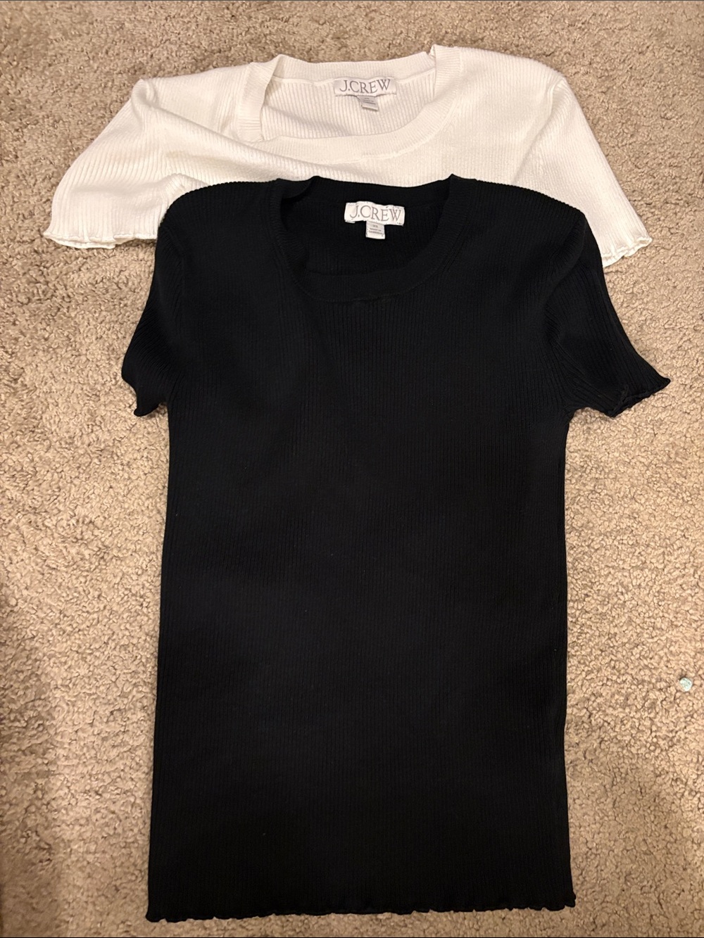 J. Crew Ribbed Short-Sleeve Tops — Black & White
